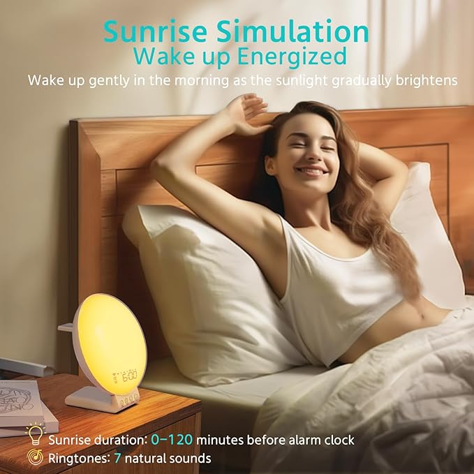 MOMILLA Sunrise Alarm Clock Smart, 3 in 1 Wireless Charging Station, App Control Sound Machine White Noise, Sunset Lamp, Night Light Wake up Light in Bedroom for Heavy Sleepers, Kids