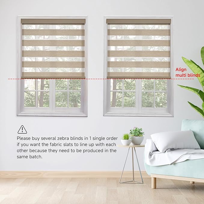 Motorized Zebra Blinds, Cordless Blackout Window Shades with Remote, Custom Dual Layer Smart Roller Shades Compatible with Alexa Google Assistant, Automatic Light Filtering Blinds,Coffee