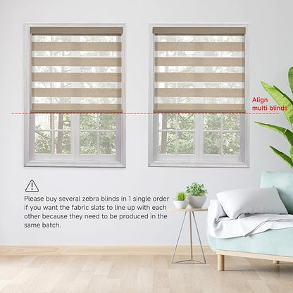 Motorized Zebra Blinds, Cordless Blackout Window Shades with Remote, Custom Dual Layer Smart Roller Shades Compatible with Alexa Google Assistant, Automatic Light Filtering Blinds,Coffee