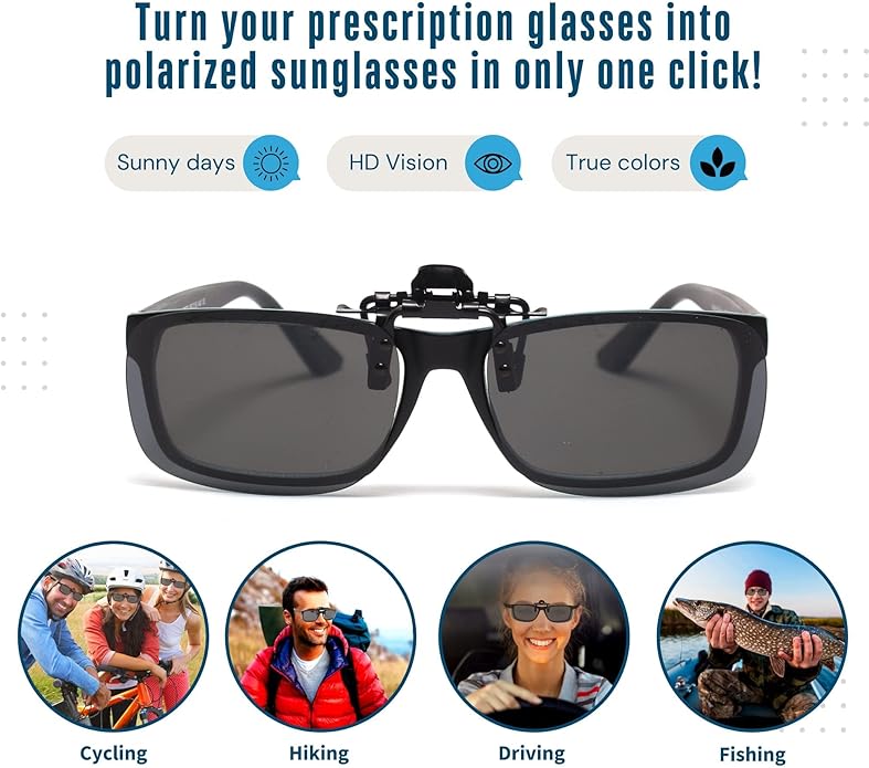 BLUE CUT Clip on Polarized Night vision Glasses Flip up Sunglasses UV-400 to Wear Over prescription Glasses for night driving