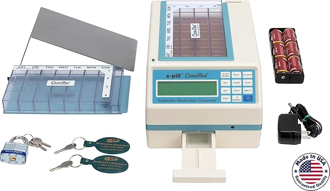 e-Pill CompuMed Safe - Tamper Resistant Automatic Pill Dispenser - Metal Security Cover with Padlock