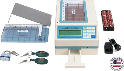 e-Pill CompuMed Safe - Tamper Resistant Automatic Pill Dispenser - Metal Security Cover with Padlock