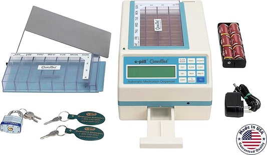 e-Pill CompuMed Safe - Tamper Resistant Automatic Pill Dispenser - Metal Security Cover with Padlock
