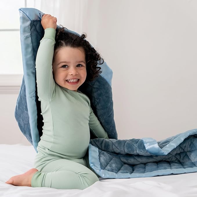 Dreamland Baby 4lb Weighted Blanket for Kids. Breathable Dual Fabrics with Minky Cooling Side & Cozy Microfleece on Reverse. Mom-Owned US Business, Premium Materials (Ocean Blue)