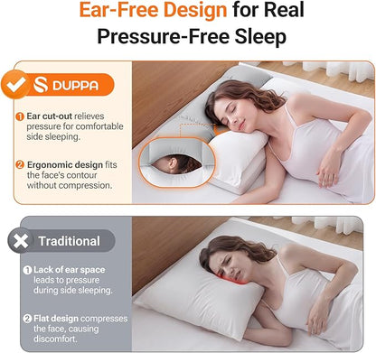 Cervical Neck Pillow with Dual Support Zones for Customizable Support, O-Shaped Memory Foam Cloud Pillow, Cradling Comfort without Ear Pressure, Bed Pillow for Back, Side, Stomach Sleepers, Soft Cover