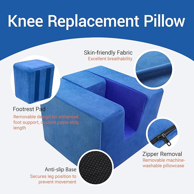 Anti-Roll Knee Replacement Pillow for Post-Surgery Stability, U-Shaped Leg Elevator Stabilizer for ACL, Hip & Ankle Recovery - Foam Support with Detachable Footrest for Swelling Relief & 0° Extension