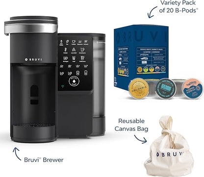BRUVI The Bundle | Single-Serve Coffee System | Includes 20 Coffee and Espresso B-Pods Coffee Brewer