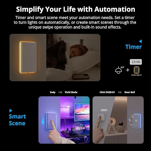 SONOFF Smart Light Switch, 2.4GHz WiFi Interruptor Inteligente, Neutral Wire Required, Voice Control with Alexa and Google Home, Touch Button, Wall Mounting, T5 2 Gang 1 Way