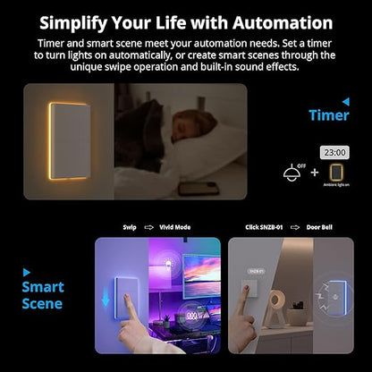 SONOFF Smart Light Switch, 2.4GHz WiFi Interruptor Inteligente, Neutral Wire Required, Voice Control with Alexa and Google Home, Touch Button, Wall Mounting, T5 2 Gang 1 Way