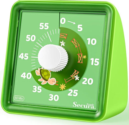 Secura 60-Minute Visual Countdown Timer for Kids & Adults, Classroom Time Management Tool (Green & Green)