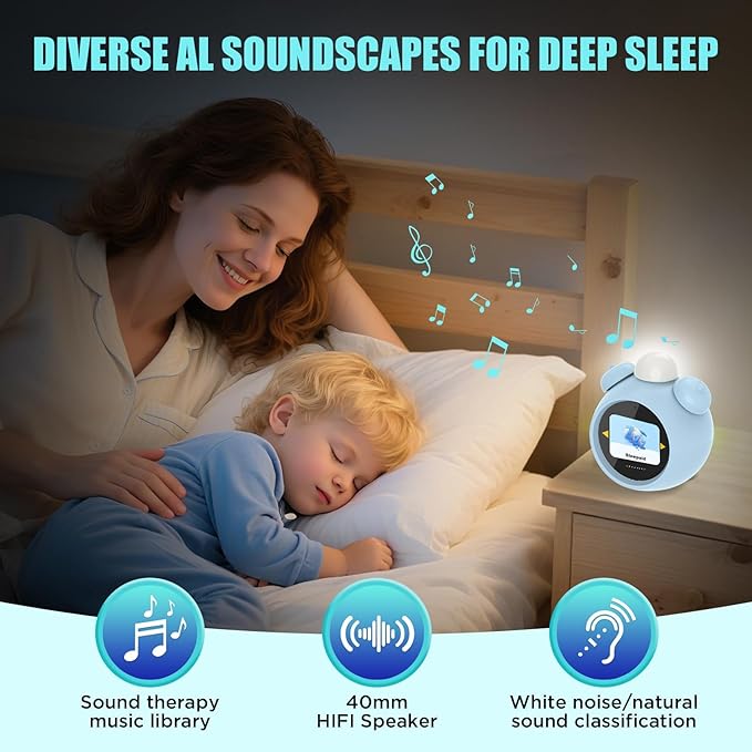 AI Kids Alam Cleck with Voice Control, Children's Focus Ready to Rise Sleep Trainer, AI Assistant Smart Cleck, Sound Machine OK to Wake for Toddlers Kids, Digital Partner for Girls Boys