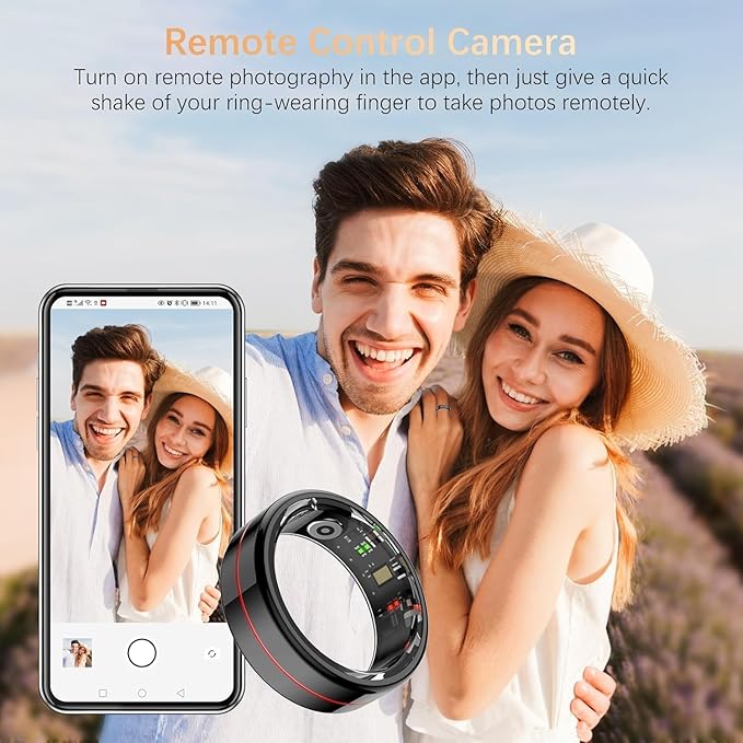 Fit Ring for Women Men, Ring Health Tracker with Heart Rate,Blood Oxygen,Heart Rate Variability, Stress, Sleep Monitor, Step Counter, Smart Ring for iPhone & Android, No Subscription Fee (Black, 8#)