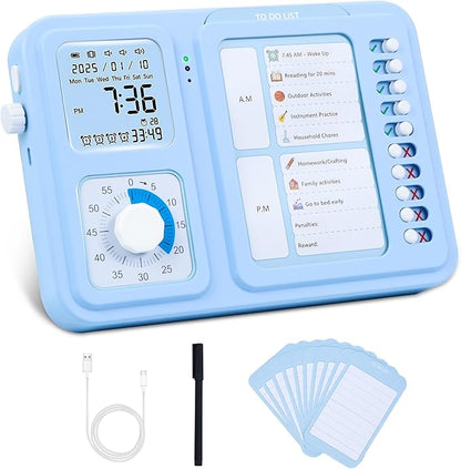Eazy2hD Visual Timer for Kids and Adults, ADHD Tool for Kids with 60-Minute Countdown, Planning Board, Alarm Clock, Voice Command Task Timer for Chores, Classroom and Office Reminders, Visual Schedule