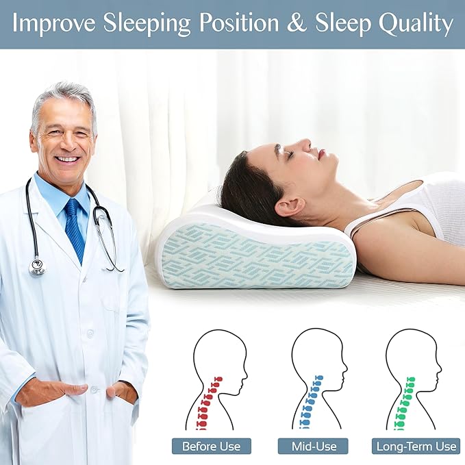 Memory Foam Pillows for Neck Pain Relief, Cooling Neck Pillow for Sleeping, Ergonomic Cervical Neck Support Pillow with Breathable Pillowcase for Side Back Stomach Sleepers