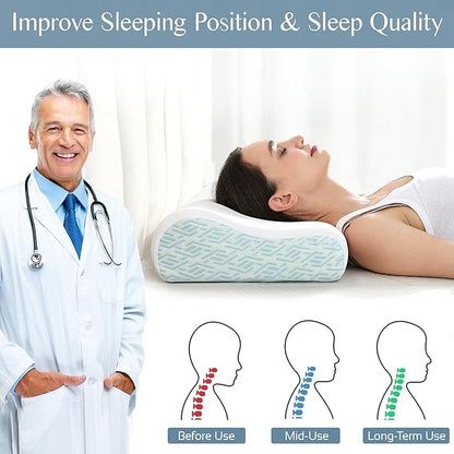Memory Foam Pillows for Neck Pain Relief, Cooling Neck Pillow for Sleeping, Ergonomic Cervical Neck Support Pillow with Breathable Pillowcase for Side Back Stomach Sleepers