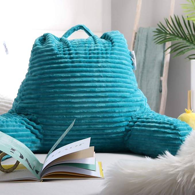Nestl Reading Pillow with Shredded Memory Foam, Luxe Cut Plush Back Pillow for Sitting Up in Bed, Back and Arms Adjustable Support for Adult & Teens, Backrest Pillows with Washable Cover Teal