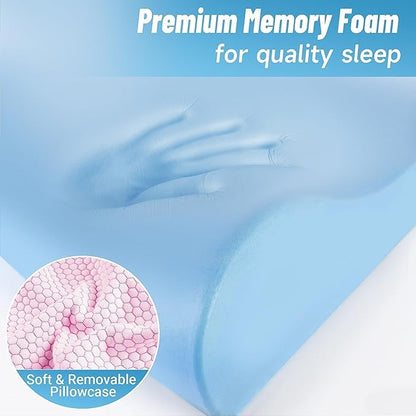CloudBliss Memory Foam Pillow, Ergonomic Neck Contour Cervical Pillow for Back and Shoulder Pain, Orthopedic Pillow for Neck Pain Relief, for Sleeping Side, Back, Stomach Sleepers - Pink, King