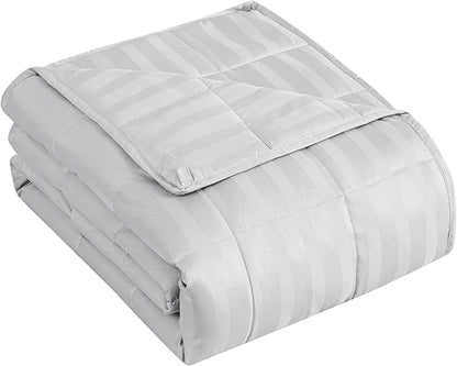 yescool Weighted Blanket for Adults (15 lbs, 48" x 72", Light Grey Stripes) Heavy Blanket for Sleeping Perfect for 160-180 lbs, Twin Size Breathable Blanket with Premium Glass Bead, Machine Washable