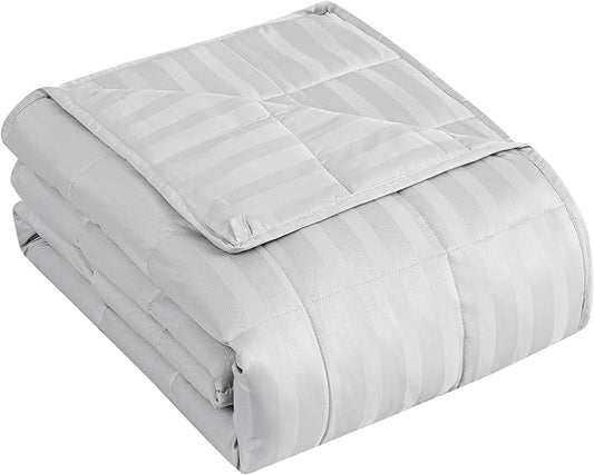 yescool Weighted Blanket for Adults (15 lbs, 48" x 72", Light Grey Stripes) Heavy Blanket for Sleeping Perfect for 160-180 lbs, Twin Size Breathable Blanket with Premium Glass Bead, Machine Washable