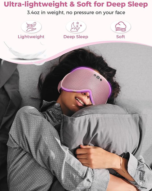 Sleep Mask with Bluetooth Headphones, Removable 3D Contoured Cup, Wireless Eye Mask for Sleep, Sleeping Headphones with Thin Stereo Speakers for Men, Women, Travel, Relaxation - Pink