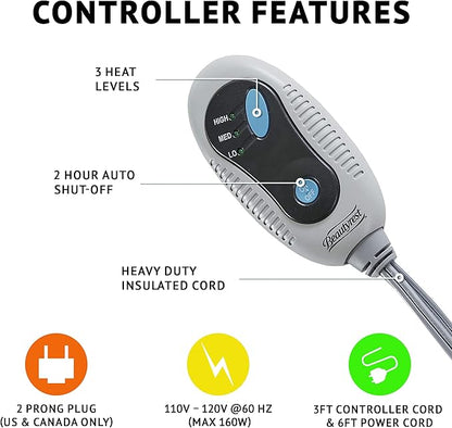 Beautyrest Wearable Electric Poncho Wrap Blanket, Ultra Soft Sherpa & Berber Fleece Heated Throw, UL Certified & Oeko-TEX, 3 Heat Settings & 2 Hour Auto Shutoff, Gift-Ready, 50" x 64", Grey Lattice