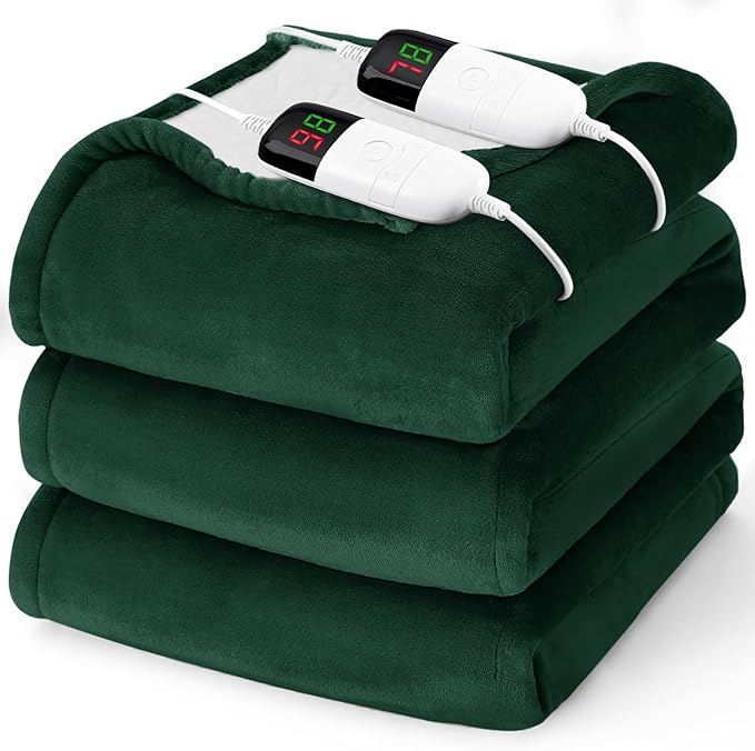 Heated Electric Blanket King Size - 90" x 100" Heating Blanket with Dual Control, 10 Heating Levels & 8 Hours Auto Off, Soft Warm Flannel Blanket, Christmas Birthday Gifts for Senior Grandma