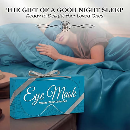 SLEEP SANCTUARY 100% Pure Mulberry Silk Sleep Mask - 22 Momme Light Blocking 3D Contour Silk Eye Mask for Sleeping - Secure Fit for Side Sleepers, Women & Men - Cloud Soft (Peacock Blue)