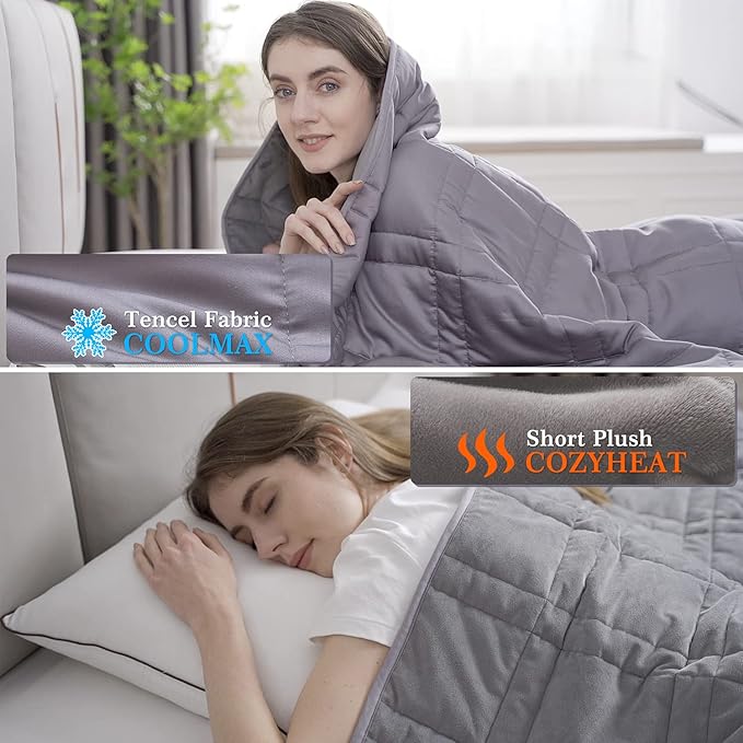 Reversible Weighted Blanket King Size 25lbs(88''x104'', All Season Use), Warm Short Plush and Cool Tencel Fabric Double-Sided Weighted Blanket California King Size for Couples - Carry Bag Included