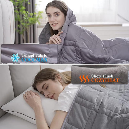 OMYSTYLE Weighted Blanket for Adults, Reversible Tencel/Short Plush Warming & Cooling 2 in 1 All Season Heavy Blanket - Bonus Carry Bag Included