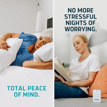 Lunderg Under Mattress Bed Alarm for Elderly Adults Wireless with Early Alert - 2 Bed Sensor Pads & Pager - Bed Alarm for Elderly Dementia Patients - Bed Alarms and Fall Prevention for Elderly