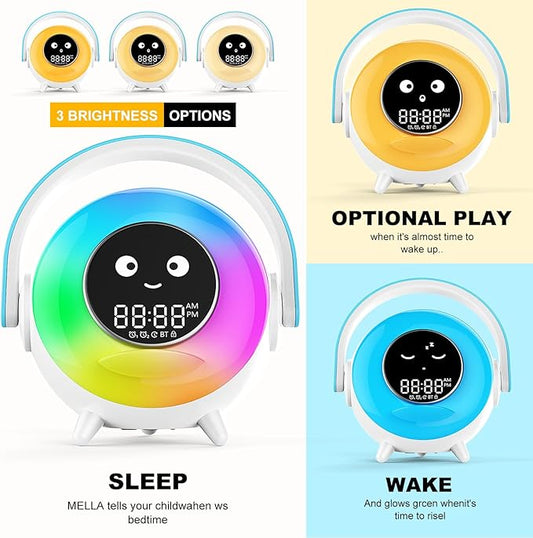 Alarm Clock with RGB Light,Night Light,Cute Smiley Face Display, Bluetooth Compatible,Sound Machine and OK to Wake Alarm Clock for Toddlers and Kids (Gradient)