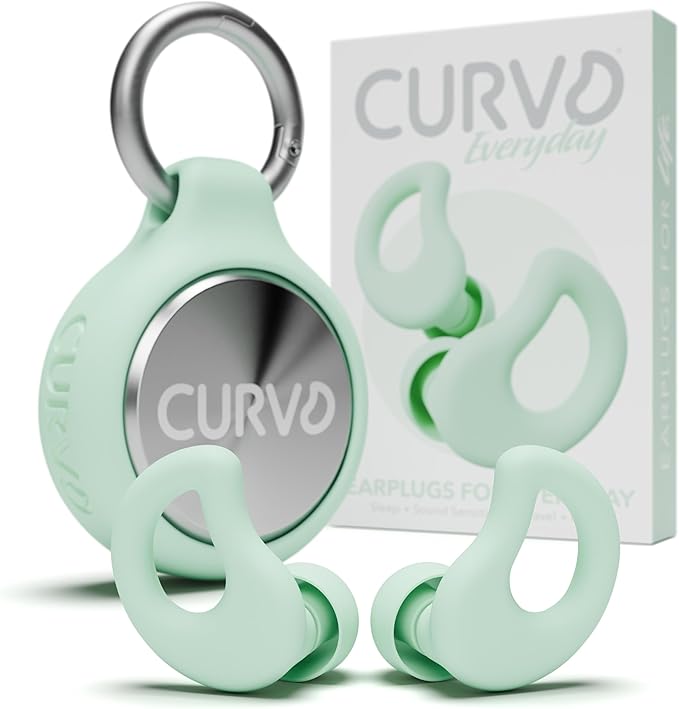 CURVD Everyday Earplugs + Case Clip Bundle, The Perfect earplug for Sleep, Travel, Noise Sensitivity/canceling + Case Clip Package Portable Waterproof Container & Silicone Sleeve for Ear Plugs(Mint)