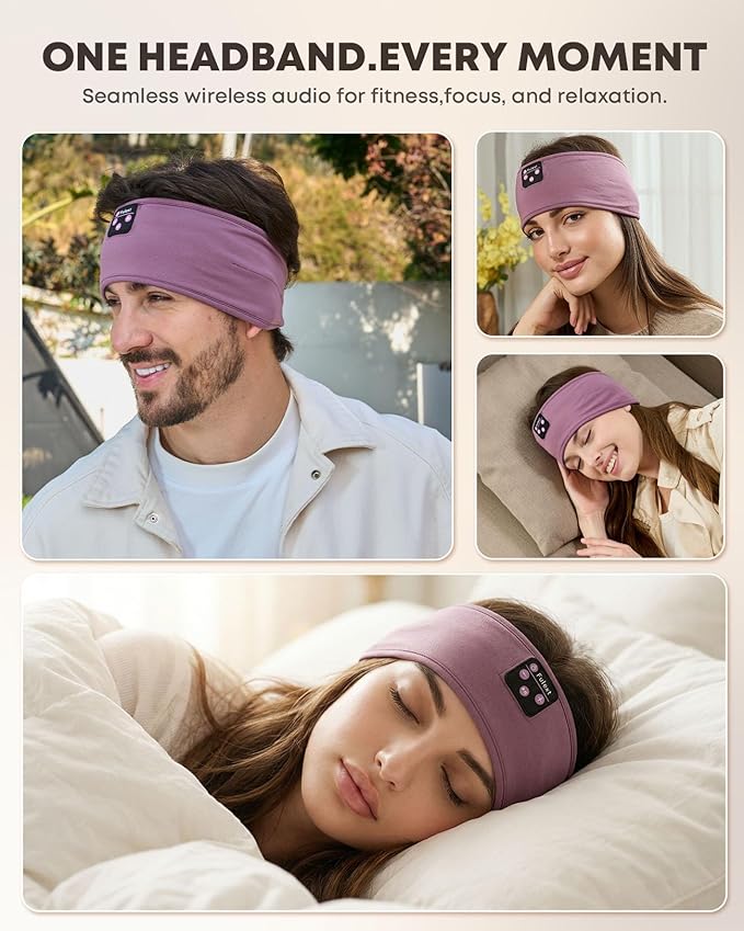 Sleep Headphones Headband for Side Sleepers - Bluetooth Wireless Music Headband with Stereo Speakers, Sweatproof for Sports and Meditation