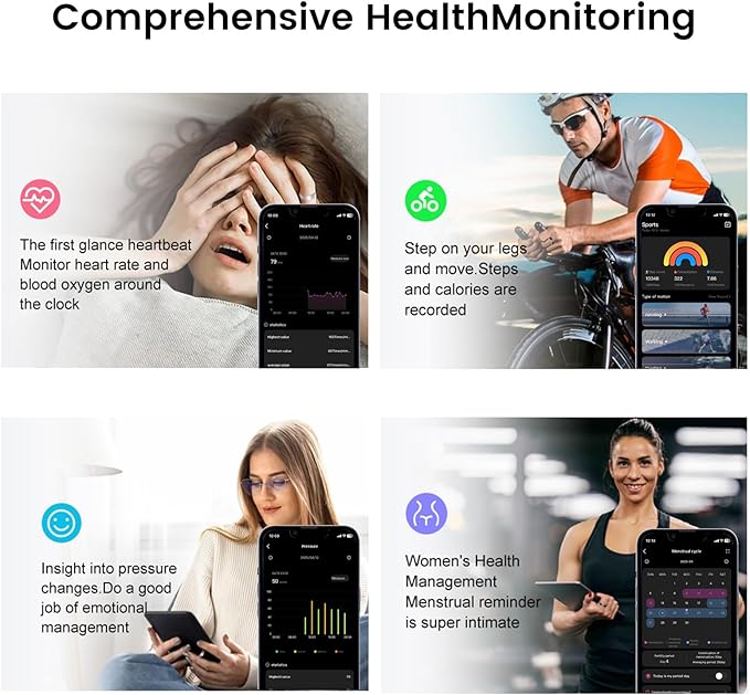 Smart Ring for Women & Men - IP68 Waterproof Fitness Tracker with Long Lasting Batteries, 28-Language App, Sleep/Step/Heart Rate Monitor, Compatible with iOS & Android (Black, 8)