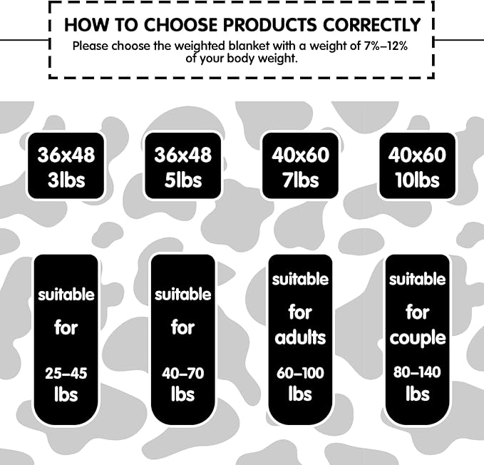 yescool Weighted Blanket 5 Pounds Cooling Weighted Lap Blanket, Cow Print Heavy Blankets, Comfortable Weighted Throw Blanket Gift for 40-60lbs, 36"x48"