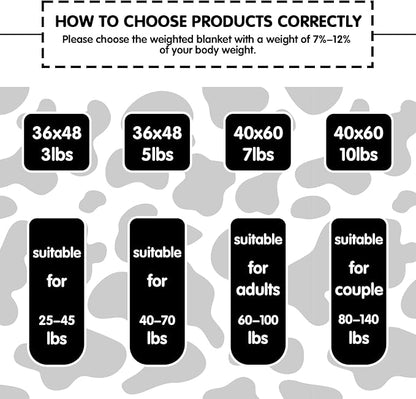 yescool Weighted Blanket 7 Pounds Cooling Weighted Lap Blanket, Cow Print Heavy Blankets, Comfortable Weighted Throw Blanket Gift for 60-80lbs, 40"x60"