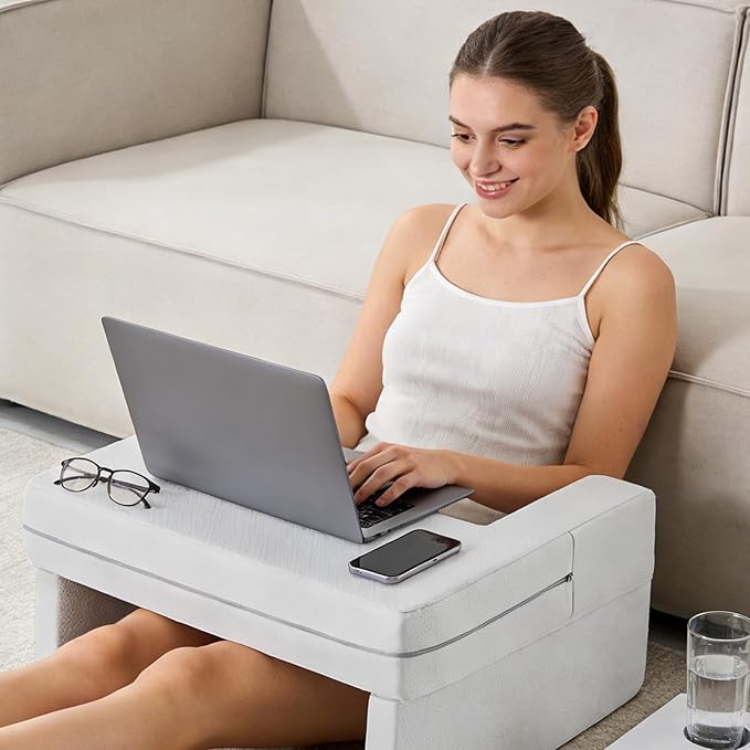 DUMOS Reading Pillow for Gaming with Ergonomic Arm Rests, Memory Foam Lap Desk for Laptop, Support Pillow with Side Pockets for Reading, Writing, Working, Gaming on Bed, Couch or Floor