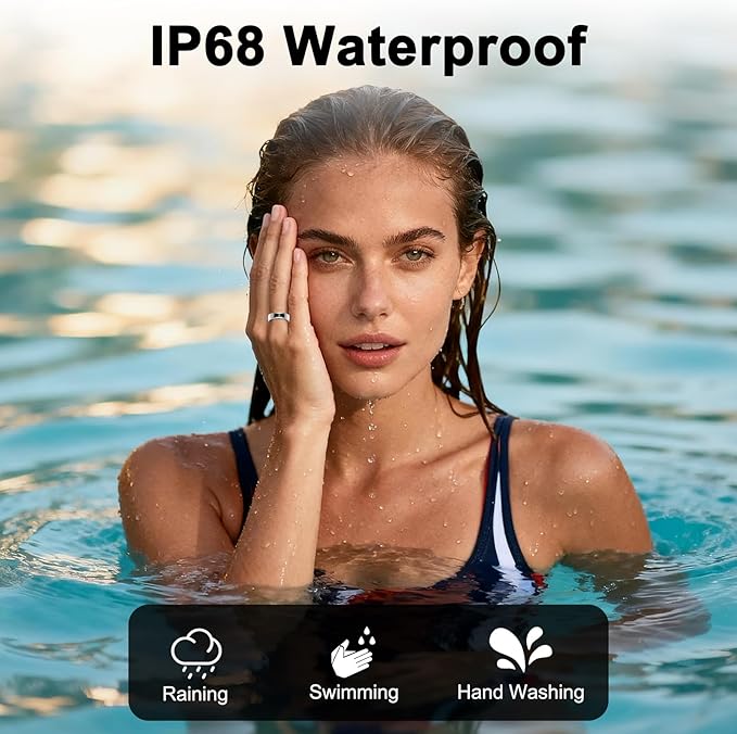 Smart Health Ring for Women Men, Vibration Alert, Touch Control, Fitness Tracker Ring with Sleep/Women's Health/Heart Rate/Steps, IP68 Waterproof for iPhone and Android, Gold 7, No Subscription
