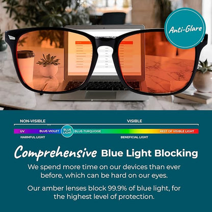 100% Blue Light Blocking Glasses - Better Sleep Anti Eye Strain Protection - Computer Gaming Women Men