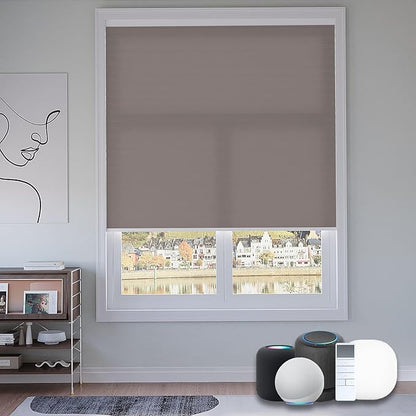 Motorized Cellular Shades with Remote, Light Filtering Smart Cellular Shades Compatible with Alexa, Honeycomb Window Blinds for Bedroom Home Office, Custom Size, Half Shading Golden Brown