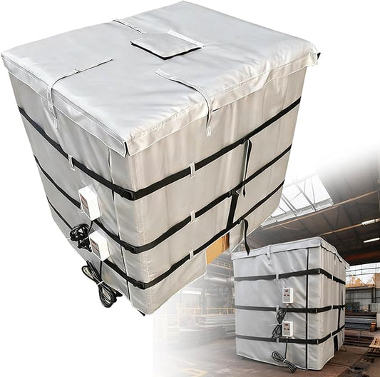 IBC Tote Heater Blanket, IBC Container Heater, 1000L, Smart Temperature Control up to 200°C, IBC Tote Blanket with Thermostat, for Petroleum, Chemical, Food Processing Grey