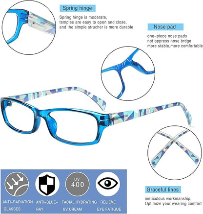 Henotin 6-Pack Reading Glasses Blue Light Blocking Anti Eyestrain Computer Reading Glasses for Women and Men Readers (Mix Color-A, 0.00, Diopters)