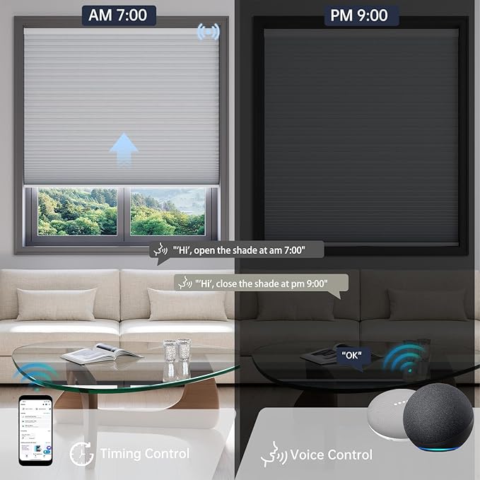 Motorized Cellular Shades with Remote, Blackout Smart Cellular Shades Compatible with Alexa, Cordless Honeycomb Window Blinds for Bedroom Home Office, Custom Size, Blackout Pearl