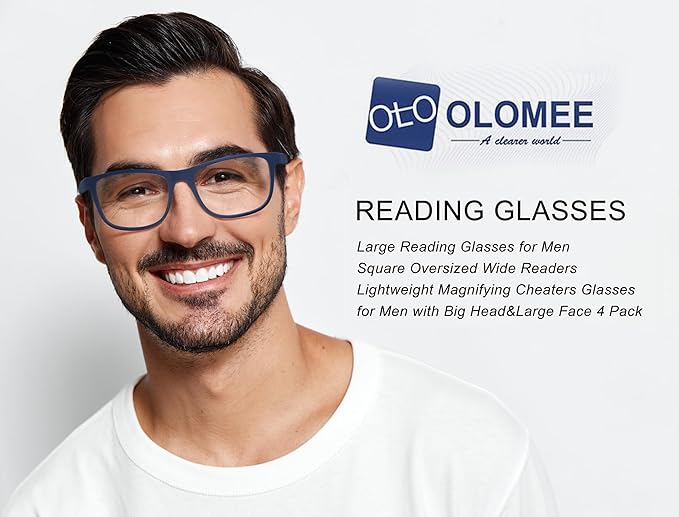 Blue Light Blocking Reading Glasses Men Large Oversized Square Readers Wide fit Cheaters for Men W/Big Head/Large Face