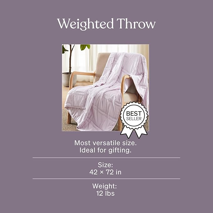 Baloo Weighted Blanket for Adults 12 lb Throw (Lavender, 42"x72") | Cool & 100% Cotton | Machine Washable & Dryer Safe | Glass Microbead Fill