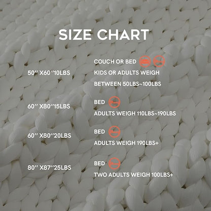YnM Cooling Weighted Blanket, Handmade Chunky Yarn Knitted Design, Temperature Regulating and Breathable, Machine Washable Throw for Sleep or Home Decor (White, 50x60 Inch, 10lbs)