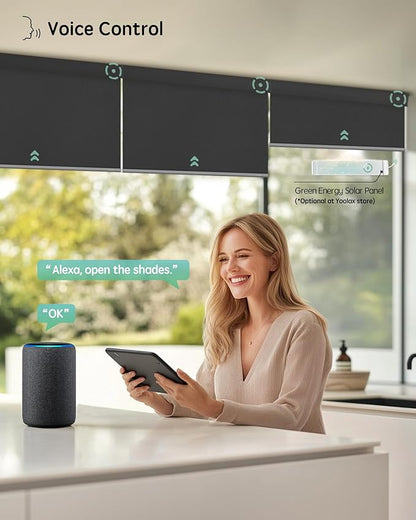 Yoolax Motorized Blinds with Remote, Waterproof Smart Blinds for Windows Blackout Automatic Shades Work with Alexa Remote Control Roller Window Shades with Valance, Custom Size (Vinyl-Dark Grey)