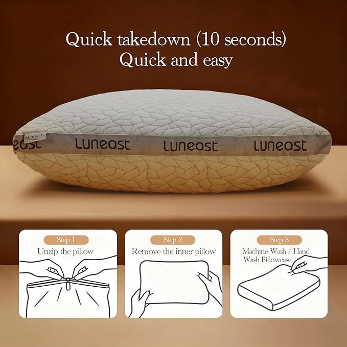 Memory Foam Pillows for Sleeping Adjustable Bamboo Blend Breathable Bed Pillow for Side, Back, and Stomach Sleepers Washable Pillow Cover King Size 17X33IN