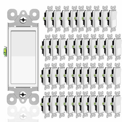 Greencycle Single Pole Light Switch,15 Amp/120-277V,Double Rocker Wall Paddle Light Switch,On/Off Switches for Residential and Commercial Areas,UL Listed,White,40PK
