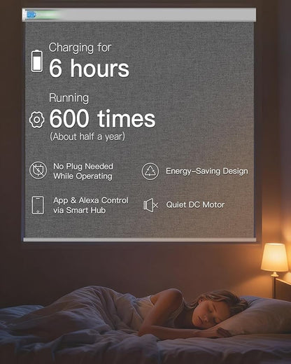 Motorized Roller Shade with Remote Control, Blackout Electric Shade for Windows Compatible with Alexa Google via Hub, Rechargeable Smart Window Blind Customized Size (Fabric Grey)